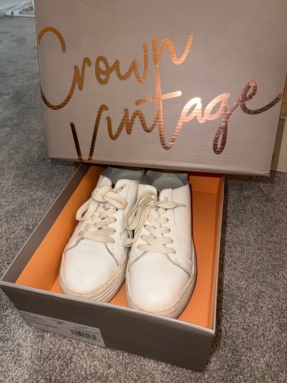 Crown Vintage White Leather Platform Sneakers